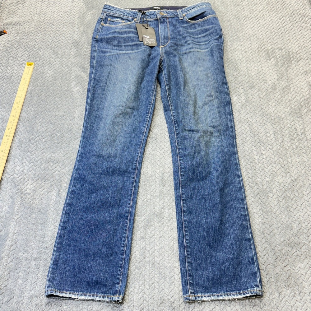 PAIGE Julia Straight Leg Jeans Womens 31x29 Blue James High Rise NEW Distressed